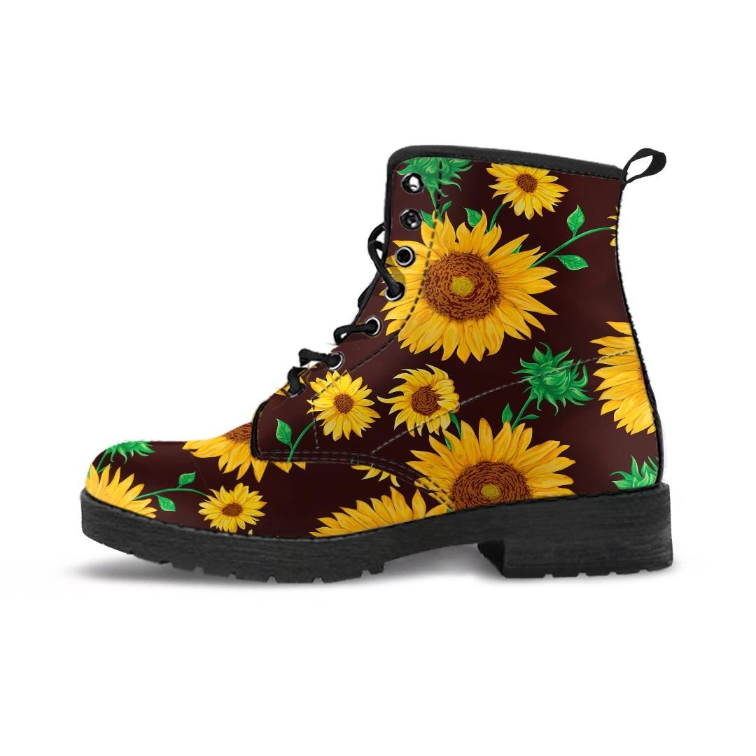 Black Sunflower Print Men's Boots-grizzshop