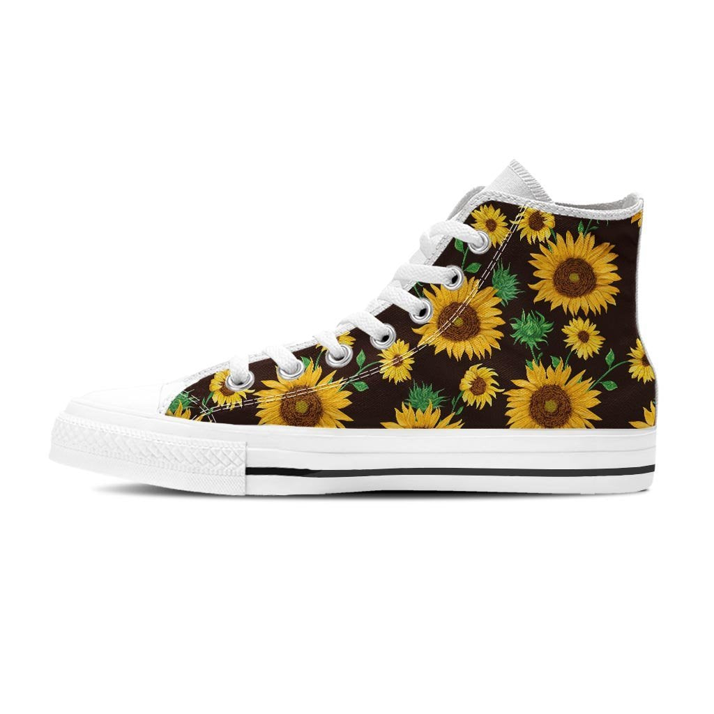 Black Sunflower Print Men's High Top Shoes-grizzshop