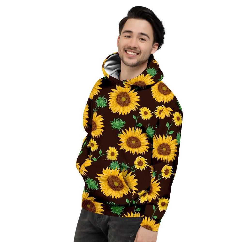 Black Sunflower Print Men's Hoodie-grizzshop