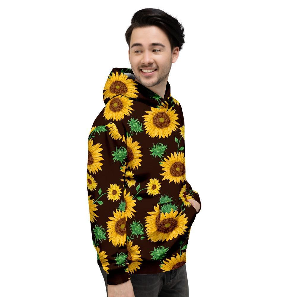 Black Sunflower Print Men's Hoodie-grizzshop