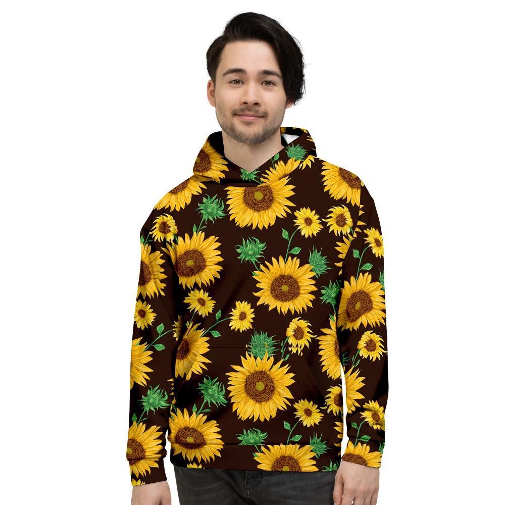 Black Sunflower Print Men's Hoodie-grizzshop