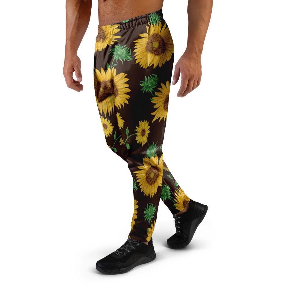 Black Sunflower Print Men's Joggers-grizzshop