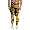 Black Sunflower Print Men's Leggings-grizzshop