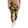 Black Sunflower Print Men's Leggings-grizzshop