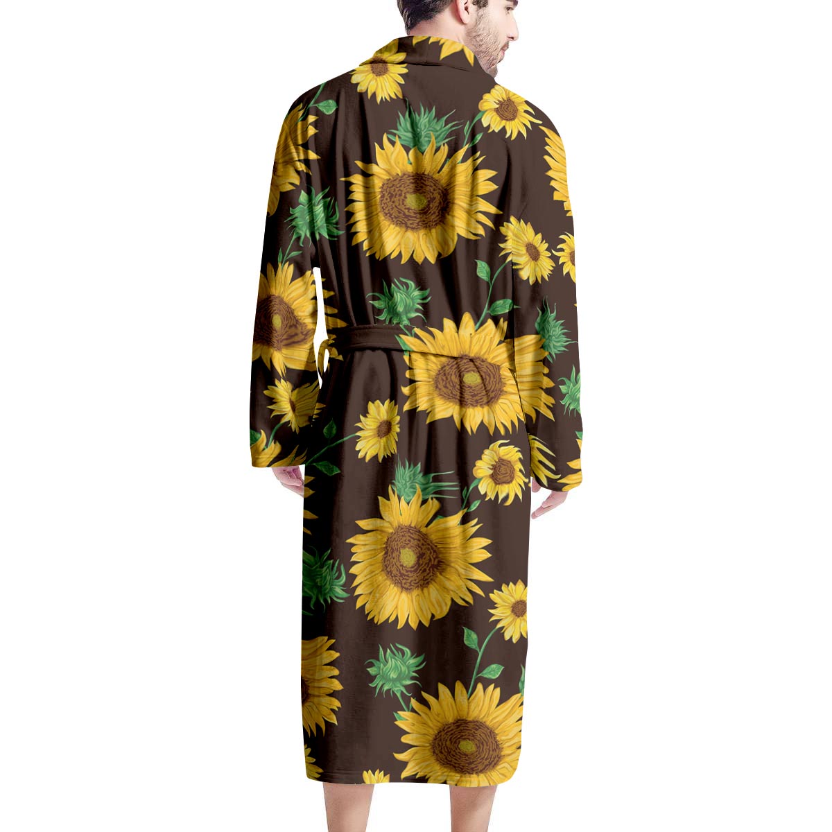 Black Sunflower Print Men's Robe-grizzshop