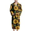 Black Sunflower Print Men's Robe-grizzshop