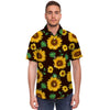Black Sunflower Print Men's Short Sleeve Shirt-grizzshop