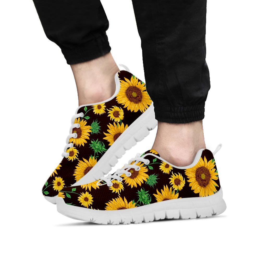 Black Sunflower Print Men's Sneakers-grizzshop