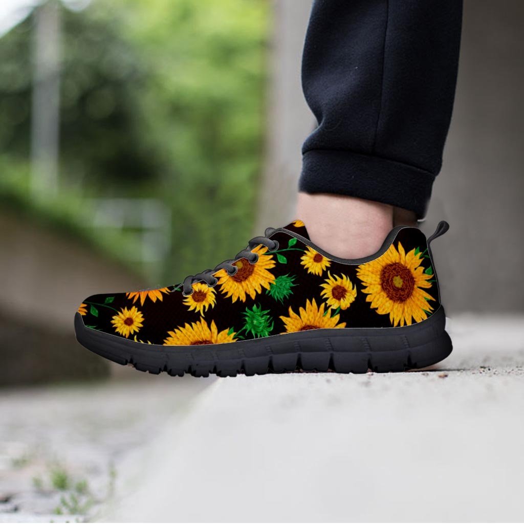 Black Sunflower Print Men's Sneakers-grizzshop