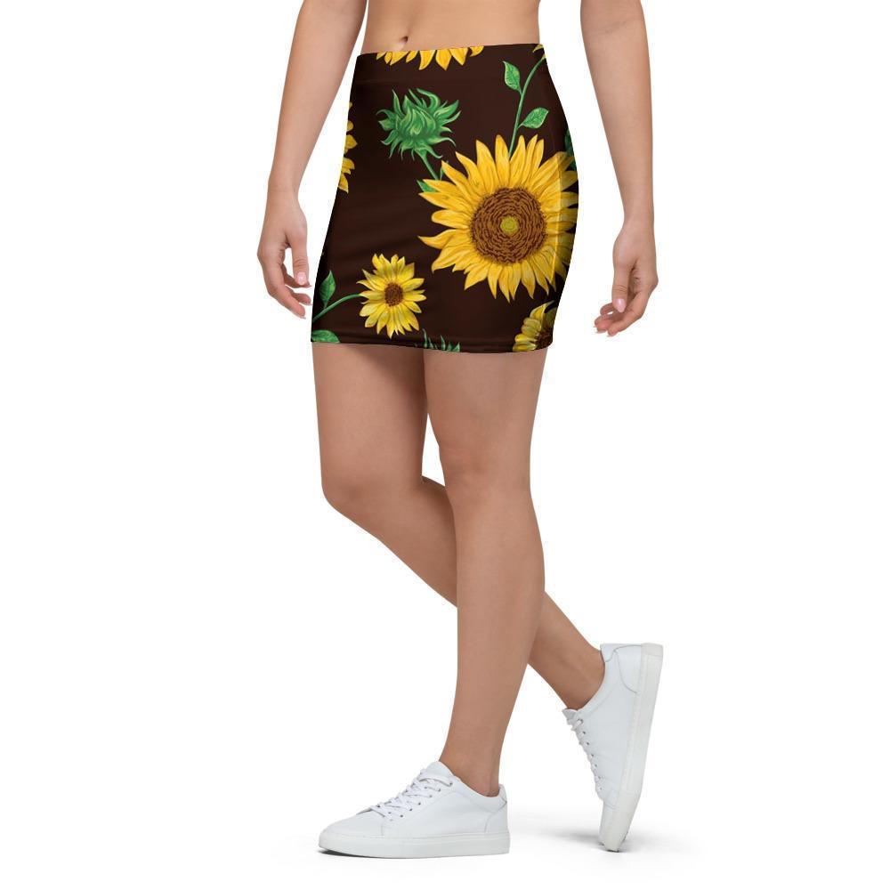 Black Sunflower Print Mini Skirt-grizzshop