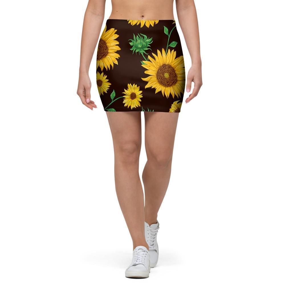 Black Sunflower Print Mini Skirt-grizzshop