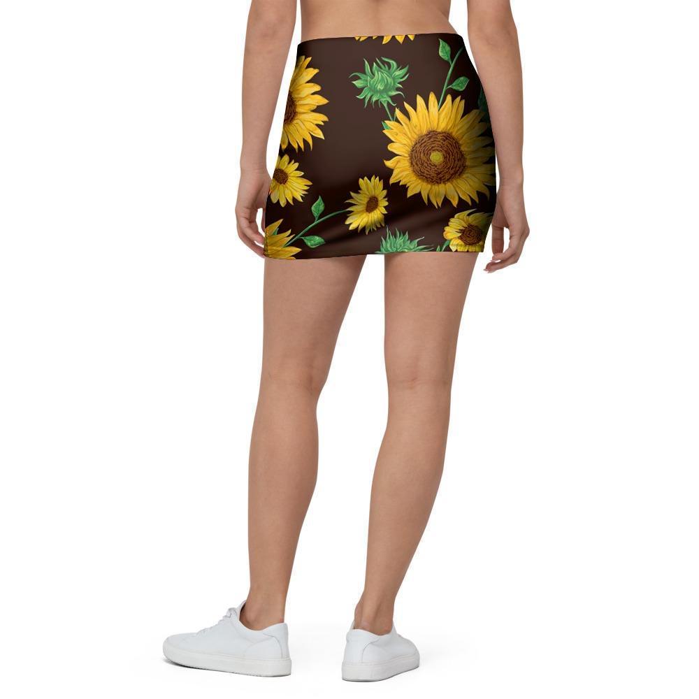 Black Sunflower Print Mini Skirt-grizzshop