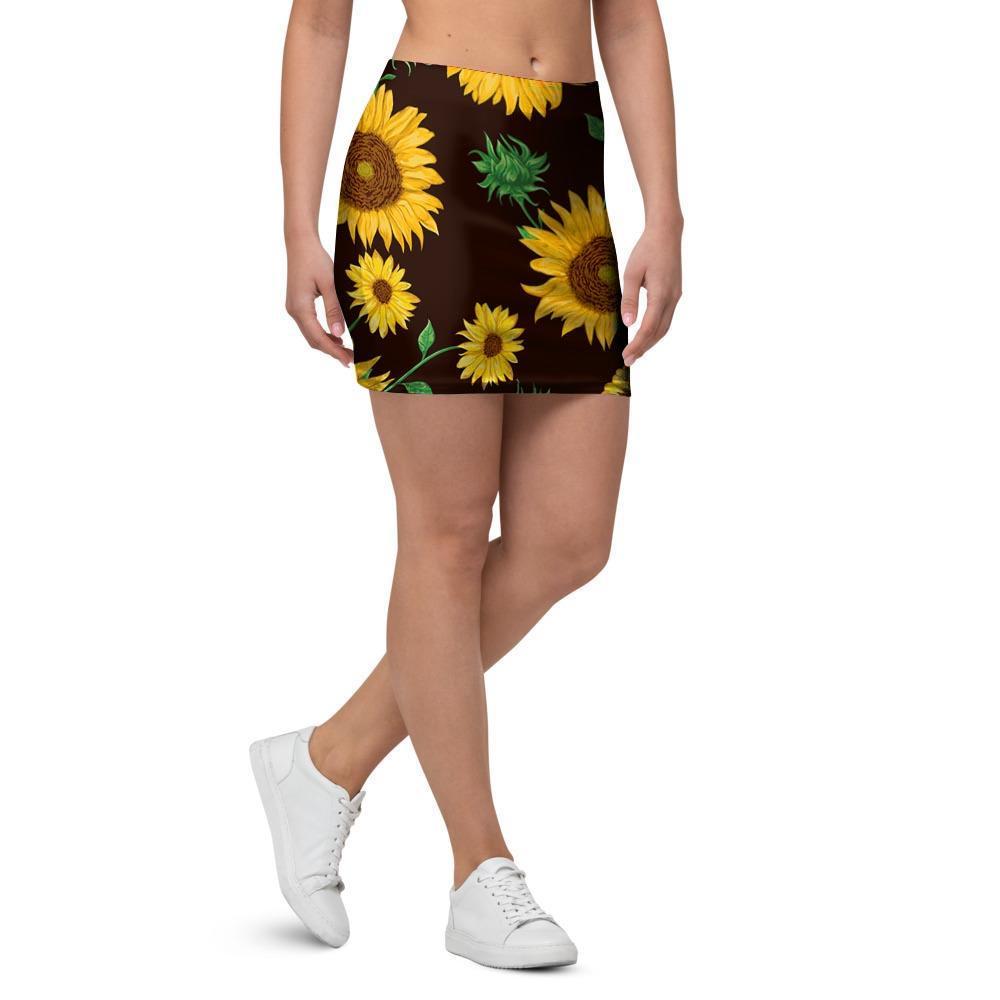 Black Sunflower Print Mini Skirt-grizzshop