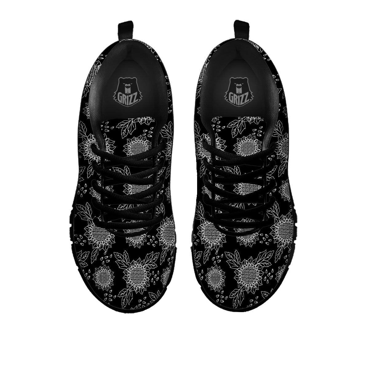 Black Sunflower Print Pattern Black Sneaker-grizzshop