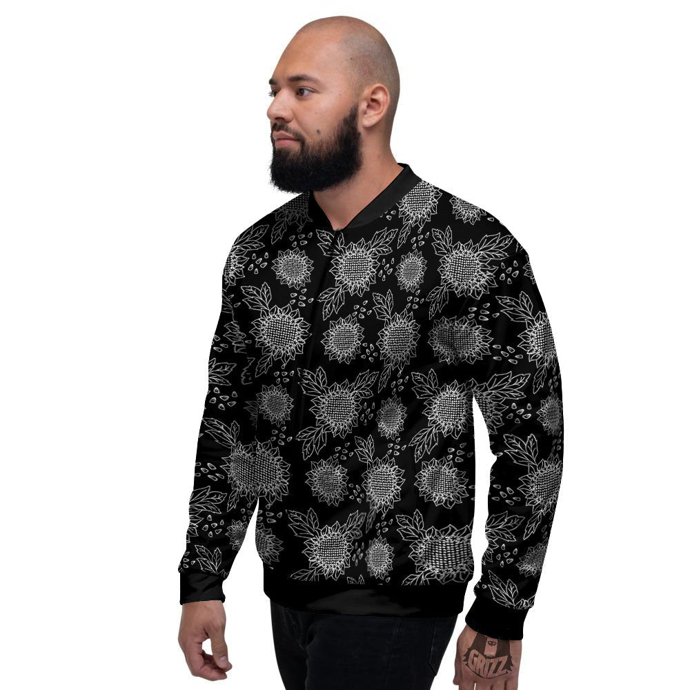 Black Sunflower Print Pattern Men's Bomber Jacket-grizzshop