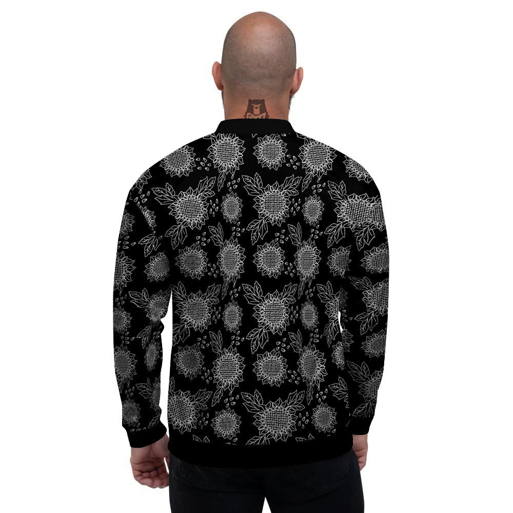 Black Sunflower Print Pattern Men's Bomber Jacket-grizzshop