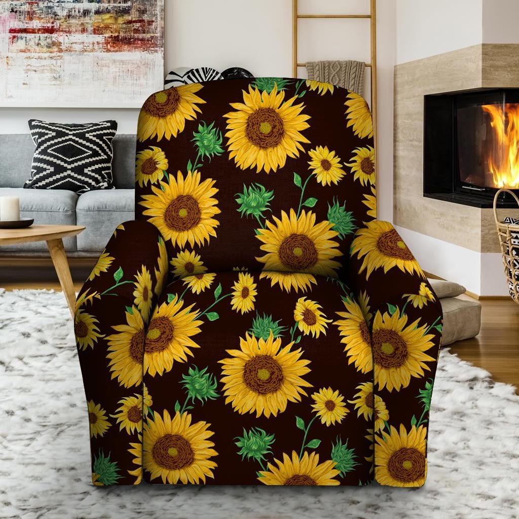 Black Sunflower Print Recliner Cover-grizzshop