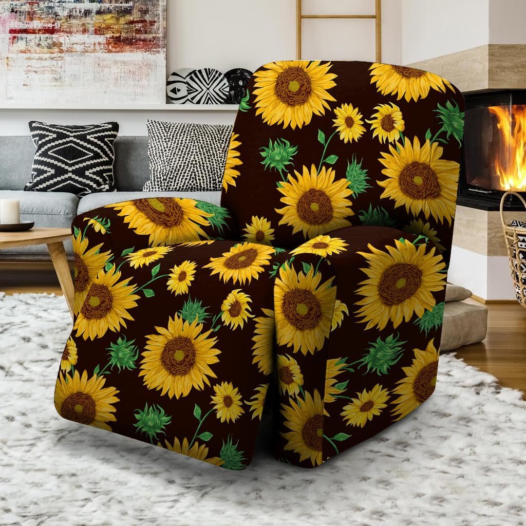 Black Sunflower Print Recliner Cover-grizzshop