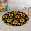 Black Sunflower Print Round Rug-grizzshop