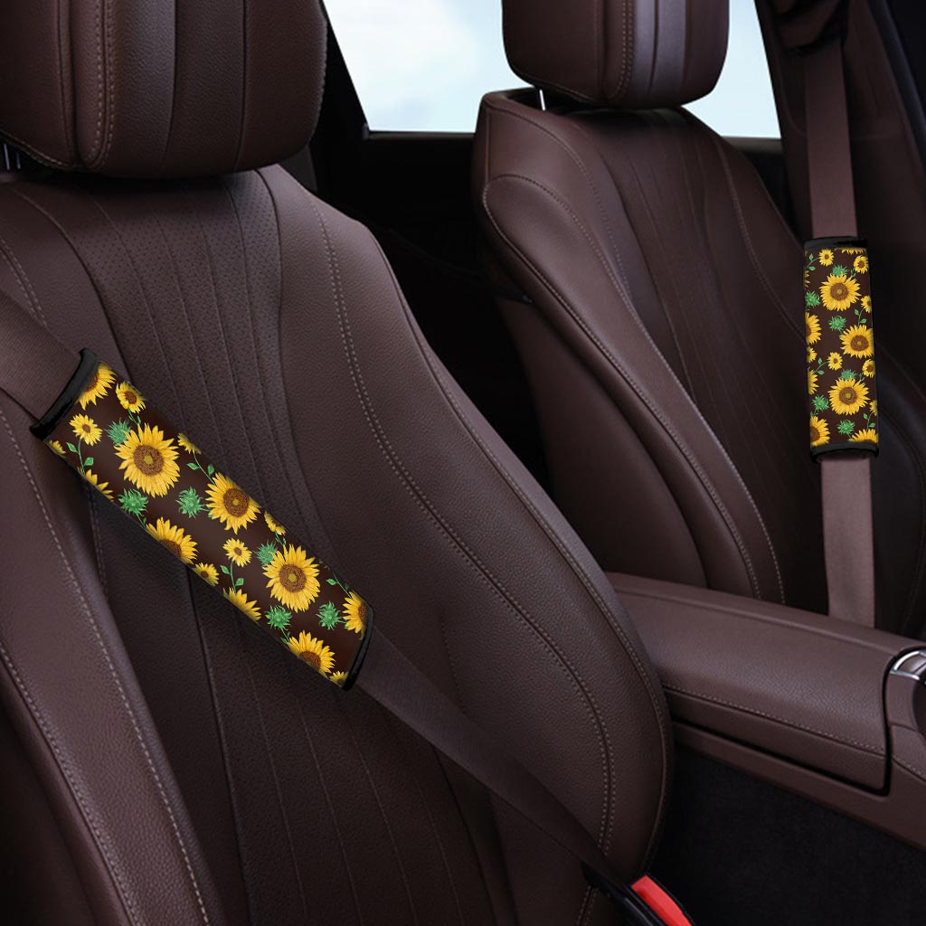 Black Sunflower Print Seat Belt Cover-grizzshop