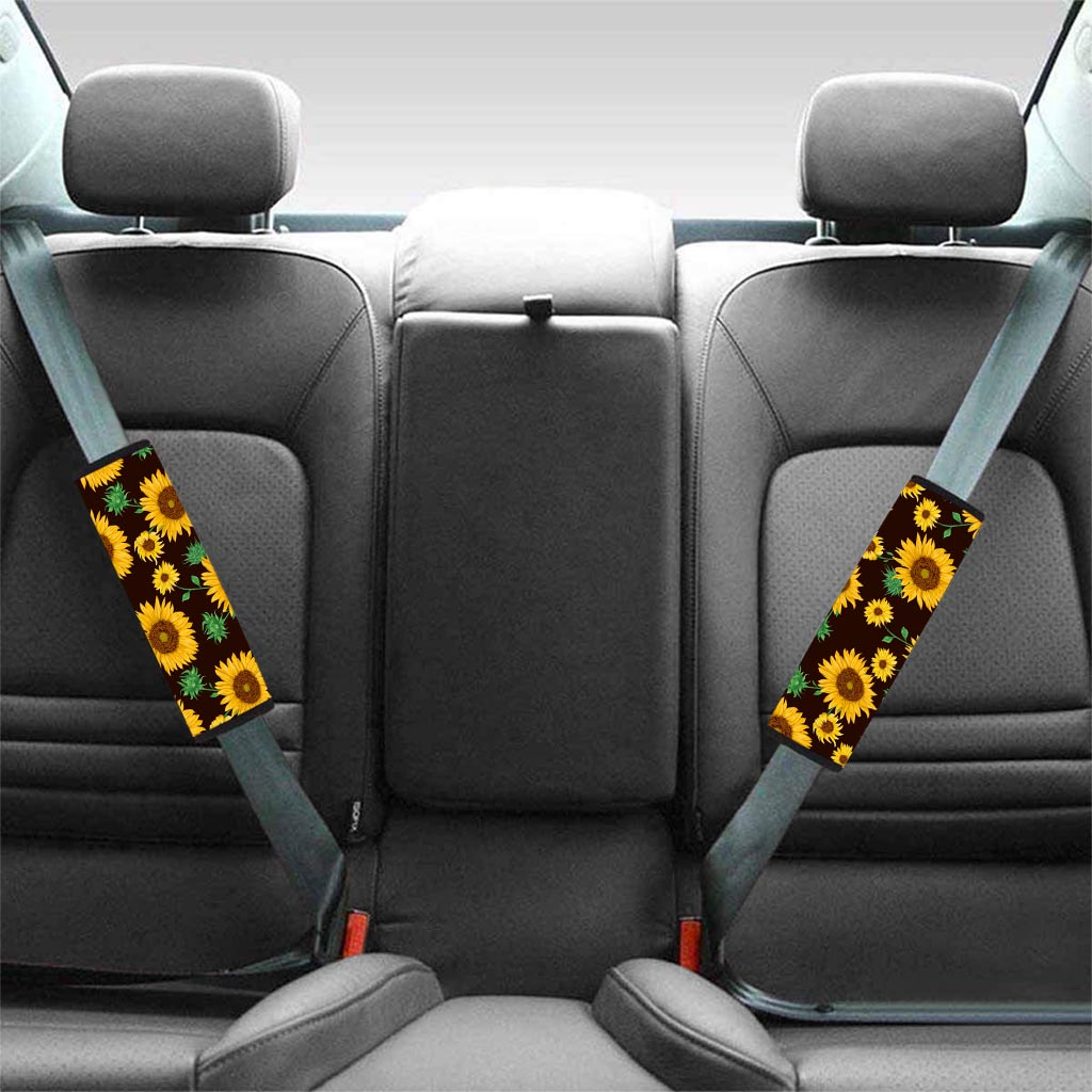 Black Sunflower Print Seat Belt Cover-grizzshop