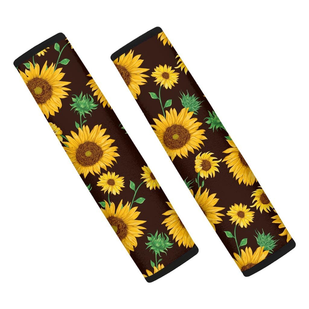 Black Sunflower Print Seat Belt Cover-grizzshop