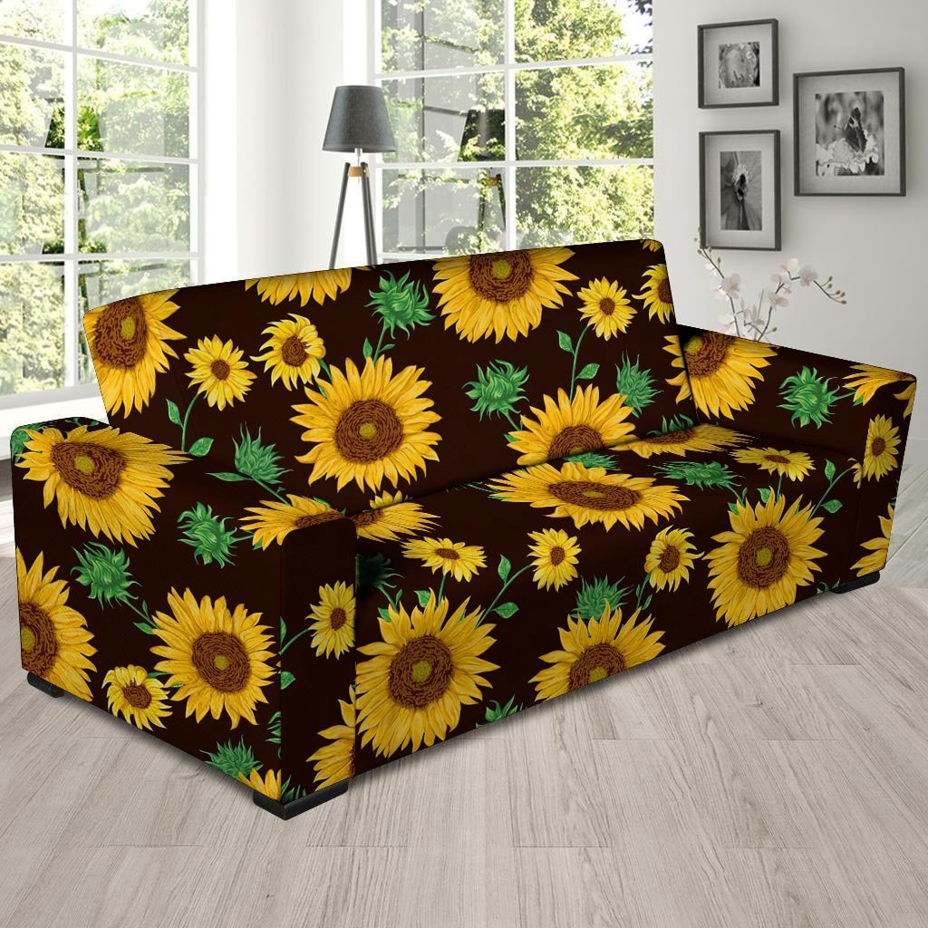 Black Sunflower Print Sofa Cover-grizzshop