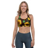 Black Sunflower Print Sports Bra-grizzshop