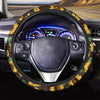 Black Sunflower Print Steering Wheel Cover-grizzshop