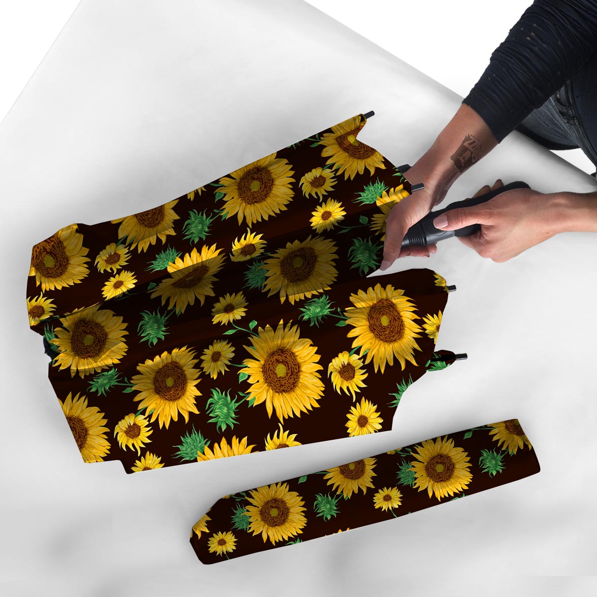 Black Sunflower Print Umbrella-grizzshop