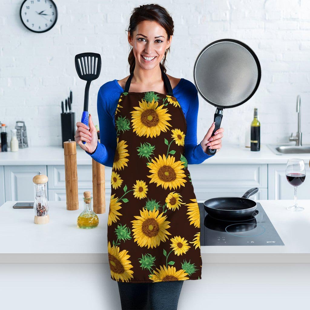 Black Sunflower Print Women's Apron-grizzshop