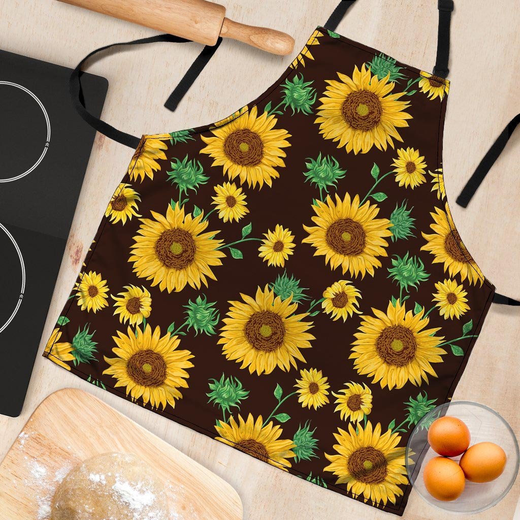 Black Sunflower Print Women's Apron-grizzshop