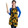 Black Sunflower Print Women's Apron-grizzshop