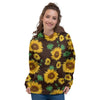 Black Sunflower Print Women's Hoodie-grizzshop