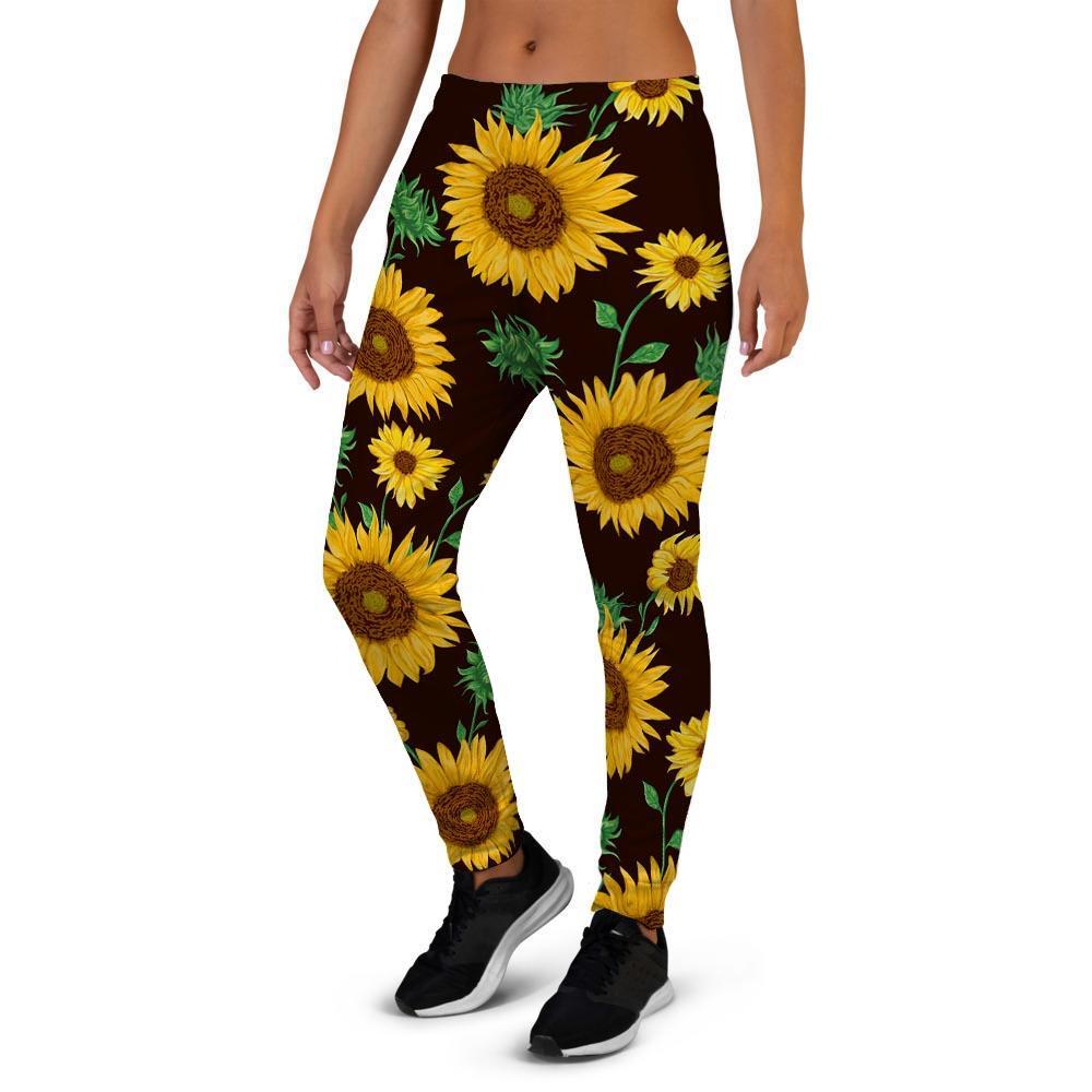 Black Sunflower Print Women's Joggers-grizzshop