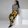 Black Sunflower Print Women's Joggers-grizzshop