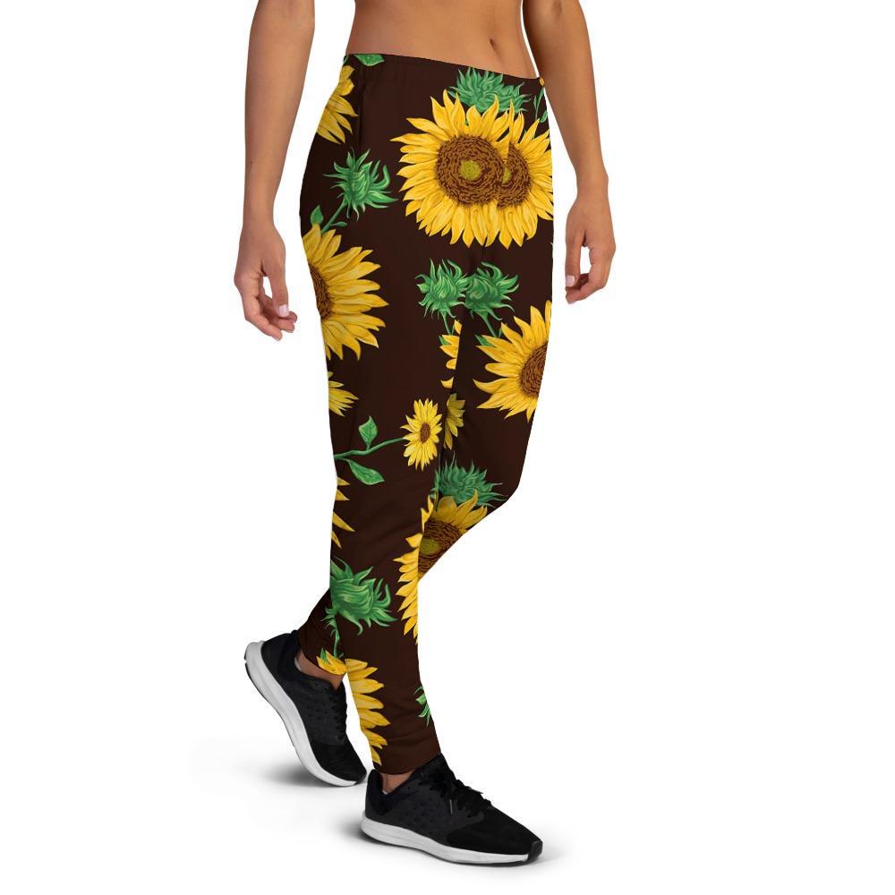 Black Sunflower Print Women's Joggers-grizzshop