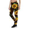 Black Sunflower Print Women's Leggings-grizzshop