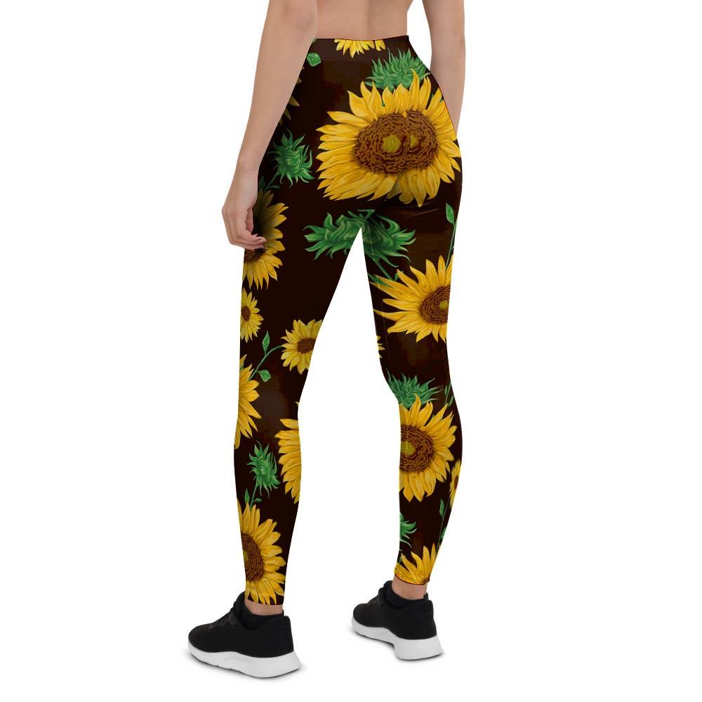 Black Sunflower Print Women's Leggings-grizzshop