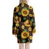 Black Sunflower Print Women's Robe-grizzshop