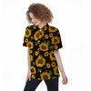 Black Sunflower Print Women's Short Sleeve Shirts-grizzshop