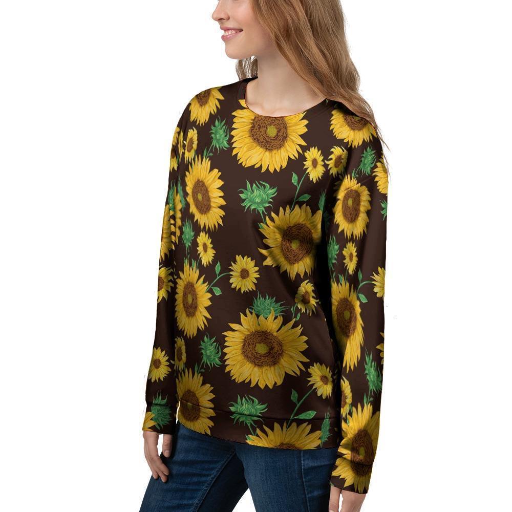 Black Sunflower Print Women's Sweatshirt-grizzshop