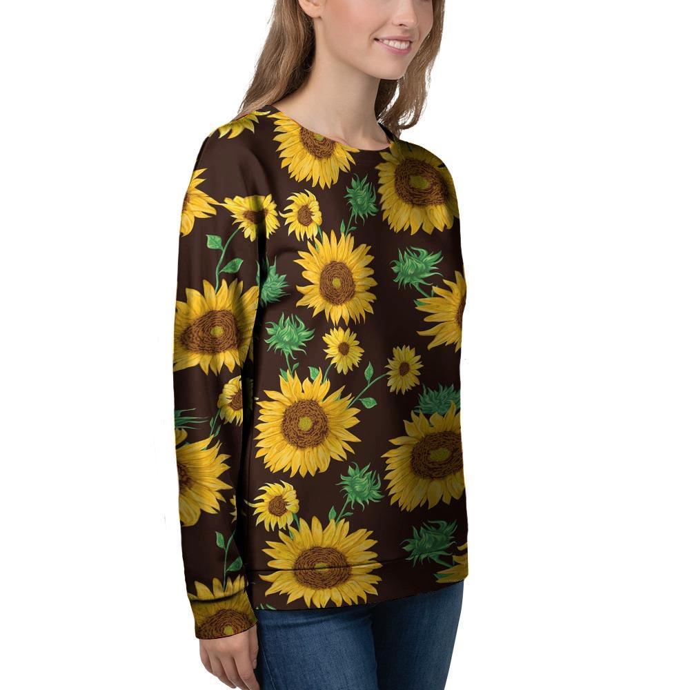 Black Sunflower Print Women's Sweatshirt-grizzshop