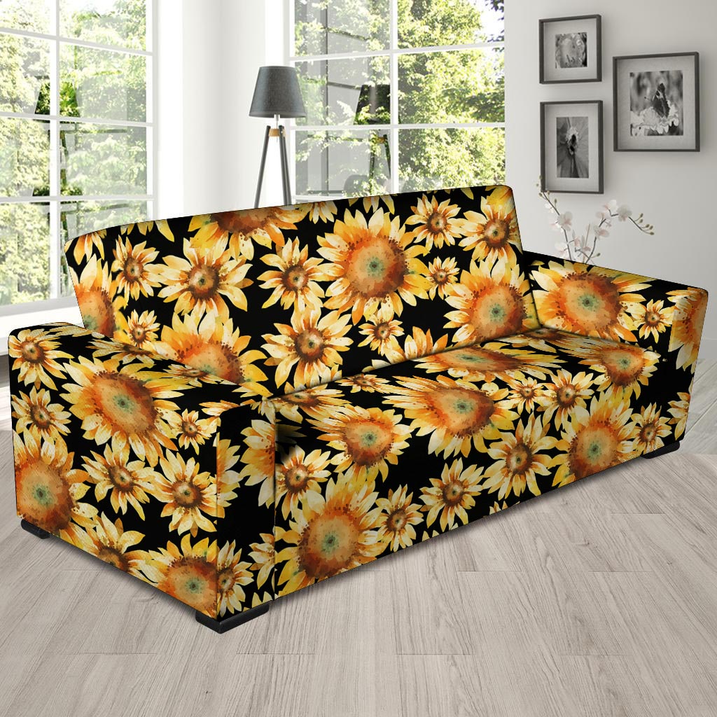 Black Sunflower Sofa Cover-grizzshop