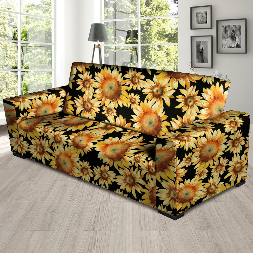 Black Sunflower Sofa Cover-grizzshop