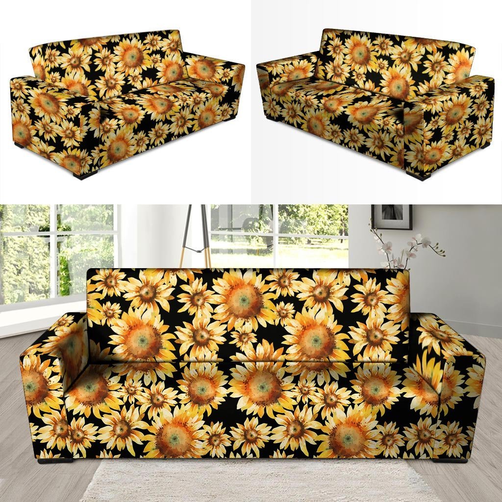 Black Sunflower Sofa Cover-grizzshop