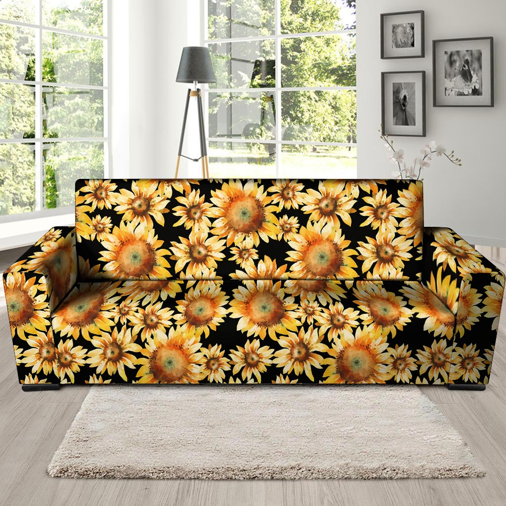 Black Sunflower Sofa Cover-grizzshop