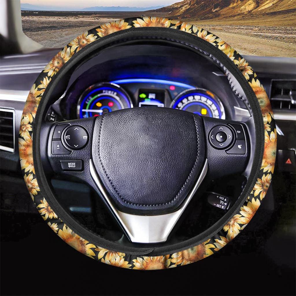 Black Sunflower Steering Wheel Cover-grizzshop