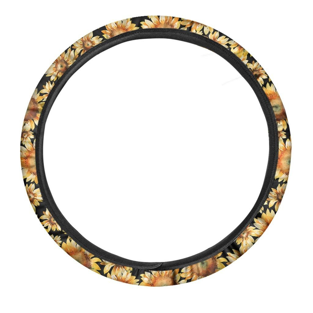 Black Sunflower Steering Wheel Cover-grizzshop