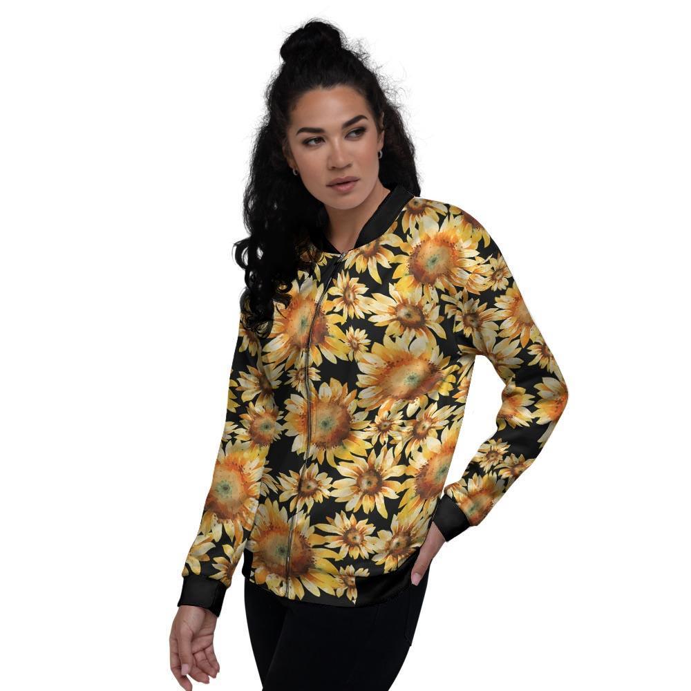 Black Sunflower Women's Bomber Jacket-grizzshop